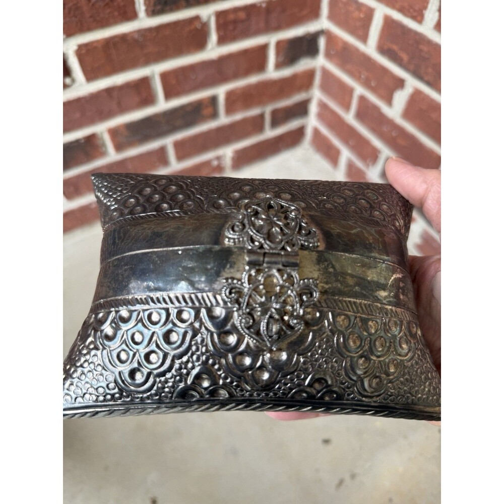 Vintage Silver White Metal Pillow Purse Ornate Etched Design